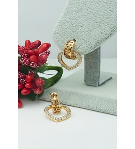 Rose Altın Kaplama Vip Seri Kararmaz Zirkon Taşlı Kalp Küpe 2 cm