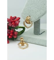 Rose Altın Kaplama Vip Seri Kararmaz Zirkon Taşlı Kalp Küpe 2 cm
