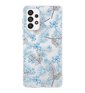 Samsung Galaxy A23 Uyumlu Kapak Floral Mavi Tasarımlı Şeffaf Silikon Kılıf