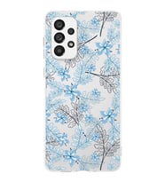 Samsung Galaxy A23 Uyumlu Kapak Floral Mavi Tasarımlı Şeffaf Silikon Kılıf