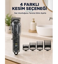 Saç Kesme ve Tıraş Makinesi 4 Kıluz Taraklı Ayarlanabilir Bıçaklı LCD Ekranlı Şarj Edilebilir Profesyonel Tasarım