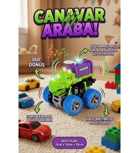 Işıklı Ve Sesli Dinozor Canavar Kamyon - 360° Dönen Sürtmeli Akrobasi Arabası - Oyuncak Araba