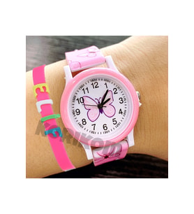 Çocuk Saatleri 3 ATM Analog Kelebek Çocuk Saati-isme Özel Bileklik Kombin STC41419 (Pembe)