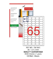 Bilgisayar Etiketi Tw-2065 38,1x21,2 mm 100 Lü Lazer Etiket 1 Paket Tanex Davetiye Kargo Koli Kutu Etiketi (Beyaz)