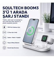 Soultech Boom3 15W 3-in-1 Kablosuz Şarj İstasyonu – Telefon, Apple Watch ve Kulaklık için Qi Wireless Charging Stand