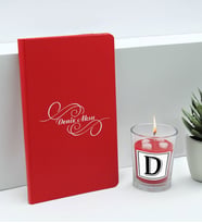 BK Gift Kişiye Özel İsimli Kırmızı Defter ve Cam Bardakta Kalp Figürlü Kokulu Mum Hediye Seti-3, Sevgiliye Hediye, Arkadaşa Hediye