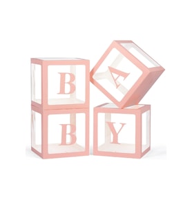 Kenarları Pembe Kutu Şeffaf Kutu Pembe Baby Yazılı Harf 25 Cm