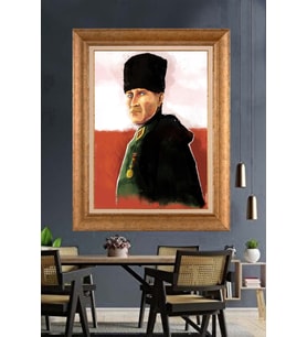 Altın Varaklı Çerçeveli Paspartulu Atatürk Tablo TR1491 (Gold)