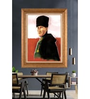 Altın Varaklı Çerçeveli Paspartulu Atatürk Tablo TR1491 (Gold)