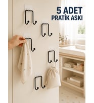 5'li Duvar Tipi Yapışkanlı Askı Pratik Ev ve Yaşam Alanı Askılık Seti