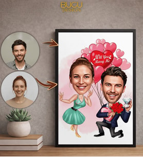 Kişiye Özel Çift Karikatür Çerçeveli Tablo,Kişiye Özel Hediye,Kişiye Özel Tasarım,Sevgililer Günü Hediyesi