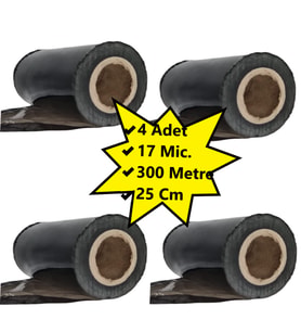 Palet Siyah Dilimli Streç 25 CM 17 Mic.  1000Gr / 300mt. Siyah 4 Adet