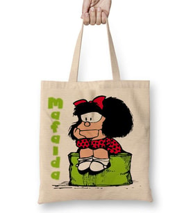 Mafalda Düşünceli Bez Çanta Uzun Saplı