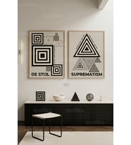 Geometrik Minimalizm 2'li Ahşap Çerçeveli Tablo Seti