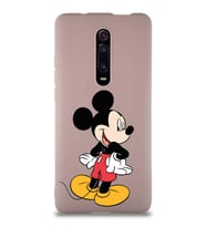 Xiaomi Mi 9T Pro Soft Premier Kapak Mickey Mouse-D Tasarımlı Silikon Kılıf - Pudra (Şeffaf)