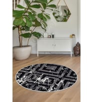 Dijidekor Halı Siyah Cool K1320 Yıkanabilir Yuvarlak Kesme İnce Yolluk Kilim Salon Halısı Modelleri (Açık Gri - Siyah)