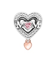 İki Renkli Pembe Taşlı Anne Kalbi Charm  925 Ayar Gümüş