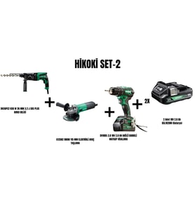 Hikoki Set-2 (830 W 26 MM 3.2 J SDS PLUS KIRICI DELİCİ+900W 115MM AVUÇ TAŞLAMA+AKÜLÜ DARBELİ MATKAP)