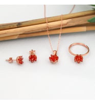 925 ayar Gümüş Orange taşlı Rose kaplama Lotus Çiçeği takım & seti