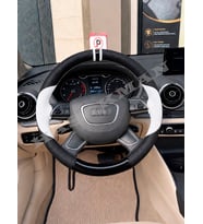 Audi A5 8T Dikme Direksiyon Kılıfı Delikli Deri Parlak Siyah Beyaz Detay Çift Yüzük ve Dikiş 2012-2016