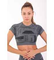 Maraton SlimFit Kadın Bisiklet Yaka Antrasit Crop Top