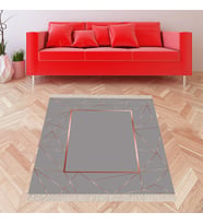 Gold Geometrik Çerçeve Desenli Dijital Baskı Yıkanabilir Kaymaz Taban Modern Salon Halısı Yolluk Gri