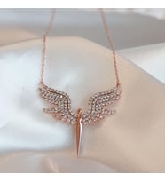Beyaz Mikail Meleği Zirkon Taşlı Rose Kaplama Gümüş Kolye