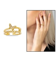 Beyaz Zirkon Taşlı Kelebek Detaylı Gold Renk Free Size 925 Ayar Gümüş Kadın Yüzük