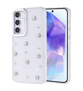 Samsung Galaxy A35 Uyumlu Kılıf Airbag Tasarımlı Simli Şeffaf Zore Kutup Kapak (Beyaz)