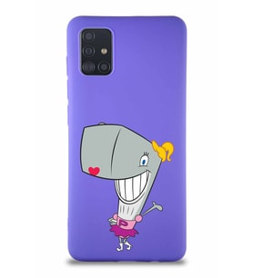 Samsung Galaxy A51 Soft Premier Kapak Pearl Yengeç Tasarımlı Silikon Kılıf - Mor (Şeffaf)
