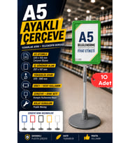 10 Adet - A5 Ayaklı Menü ve Fiyat Bilgi Standı Yuvarlak Tabanlı Teleskopik Çerçeve Etiketlik Yeşil