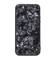 iPhone 5 Kılıf Mermer Desenli Marbel Cam Silikon Kılıf (Siyah)