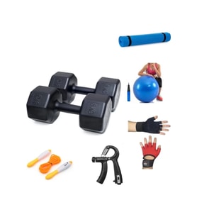 Ps Spor 8 kg Dambıl x 2 Adet = 16 kg + 5 Çeşit Plastes ve Egzersiz Seti