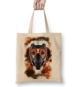 Maskeli Pug Köpek Bez Çanta Uzun Saplı