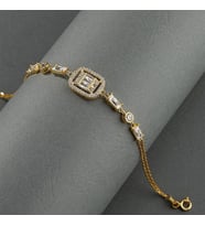 Gümüş Pazarım Altın Kaplama Baget Taşlı Emerald Kesim Gümüş Bileklik (Beyaz)