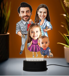 Doğum Günü Hediyesi,Sevgiliye Hediye, Kişiye Özel Fotoğraflı Mutlu Aile Karikatür 3D Led Lamba (Beyaz)