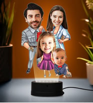 Doğum Günü Hediyesi,Sevgiliye Hediye, Kişiye Özel Fotoğraflı Mutlu Aile Karikatür 3D Led Lamba (Beyaz)