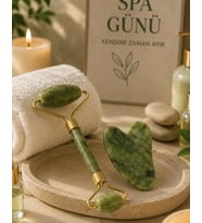 Jade Stone Yüz Bakım Seti Gua Sha Ve Roller Masaj Taşı