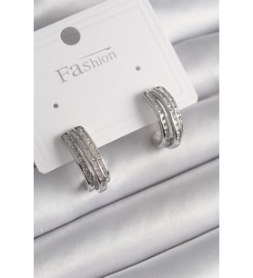 Pirinç Gümüş Renk Zirkon Taşlı Yarım Halka Model Kadın Küpe 5886