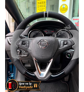 Opel Crossland Dikme Direksiyon Kılıfı Delikli Deri Parlak Siyah Gri Detay Çift Yüzük ve Dikiş 2017-2024
