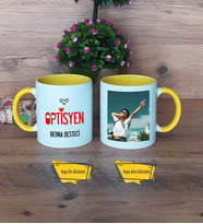 Optisyen Kupa Bardak Sarı Fotoğraflı Tıp Bayramı Hediyesi Optisyenler Günü Hediyesi