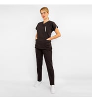 Unisex Koyu Kahverengi Likralı  Doktor Hemşire Scrubs Cerrahi Üniforma Takım (Kahverengi Koyu)