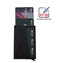 Trend Unisex Siyah Deri Rfid,Hırsızlık Engelleyici Otomatik Alüminyum Mekanizmalı Kartvizitlik