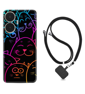 Realme C55 Kılıf Silikon Boyun Askılı İpli Desenli Silikon Neon Cats 1790