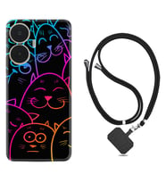 Realme C55 Kılıf Silikon Boyun Askılı İpli Desenli Silikon Neon Cats 1790