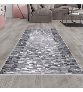 Gri Taş Desenli Yıkanabilir Kaymaz Taban Leke Tutmaz Modern Salon Halısı ve Yolluk (Gri-Beyaz)