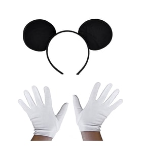 Siyah Mickey Mouse Tacı ve Beyaz Eldiven Seti