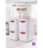 4 Adet Kulplu Beyaz Dolap Düzenleyici 20 Lt Kapaklı Saklama Kutusu Sepet Oyuncak Kutusu Organizer