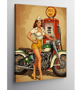 Kanvas Tablo Retro Motor ve Şık Kadın