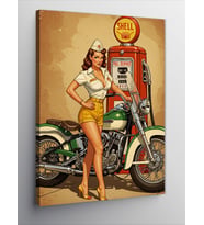Kanvas Tablo Retro Motor ve Şık Kadın